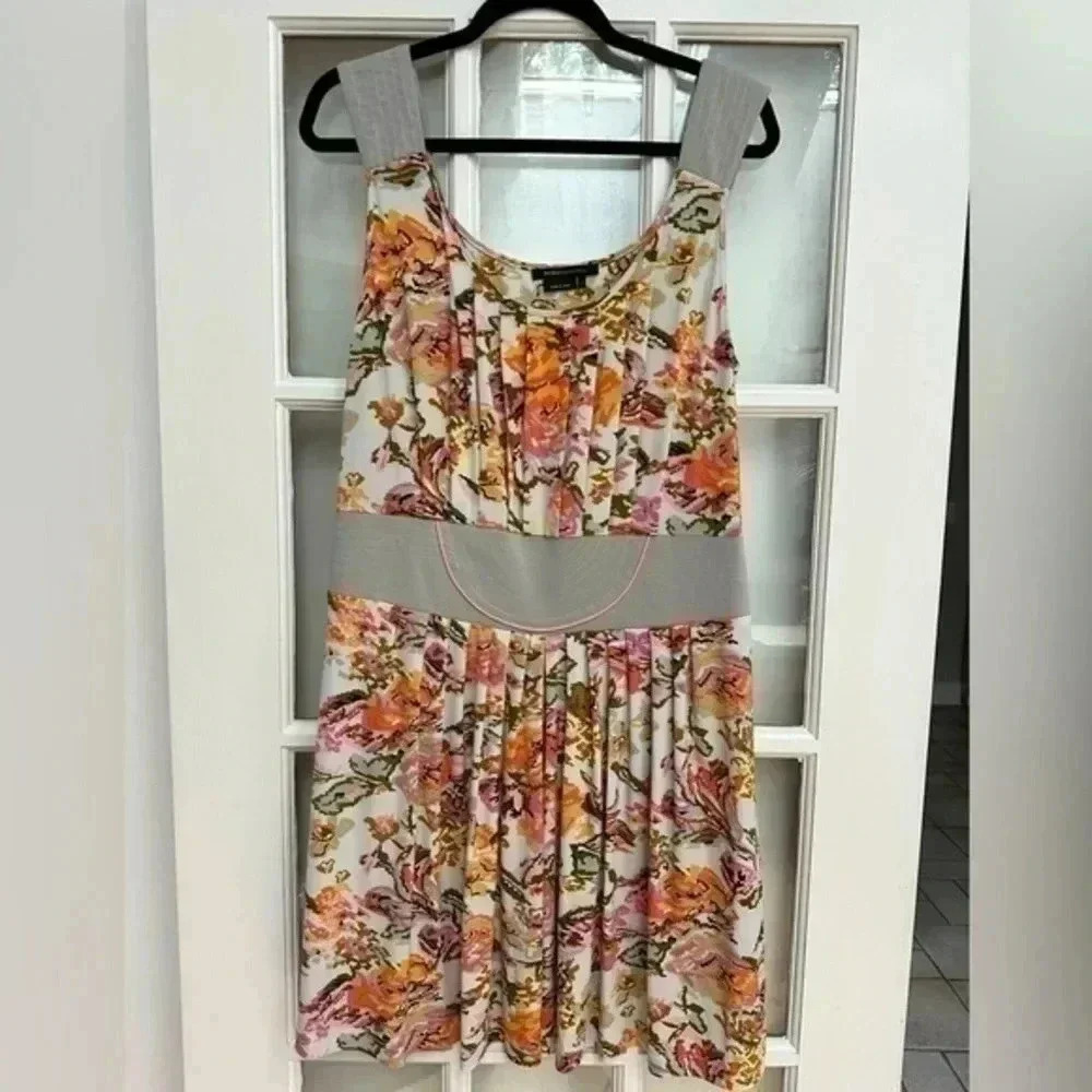 Vintage BCBGMAXAZRIA Y2K Pink Floral Camo Digital Print Sleeveless Dress Size L